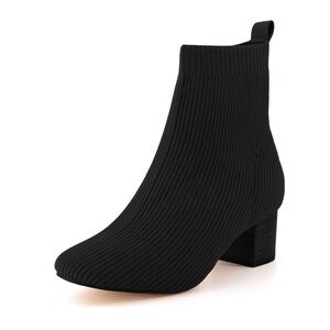 NWT Neely Black Knit Sock Booties with Block Heel